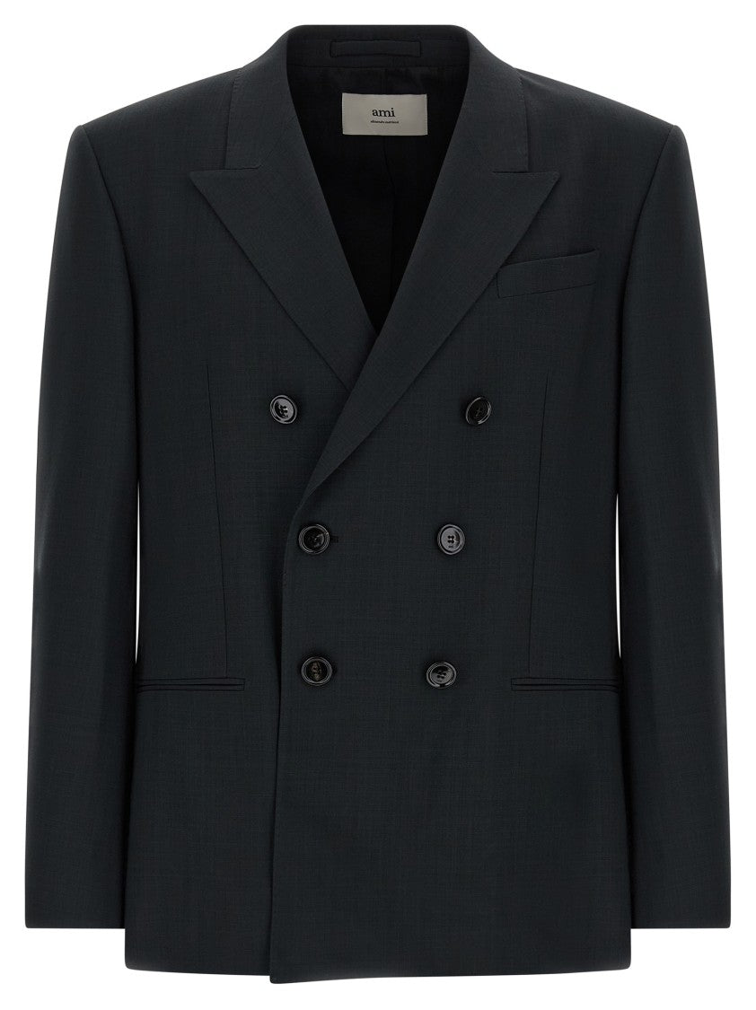 Ami Double-Breasted Virgin Wool Blazer With Structured Silhouette