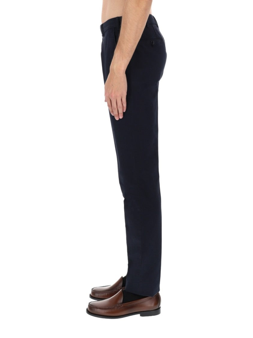 Zegna Navy Cotton-Linen Flat Front Tailored Pants