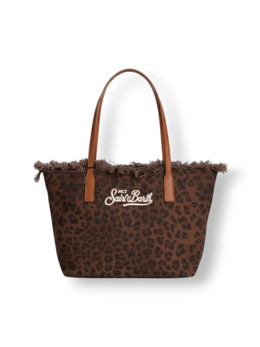 Mc2 Saint Barth Medium Leopard Print Tote Bag With Fringed Edge