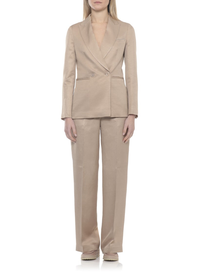 Peserico Beige Viscose-Blend Double-Breasted Blazer