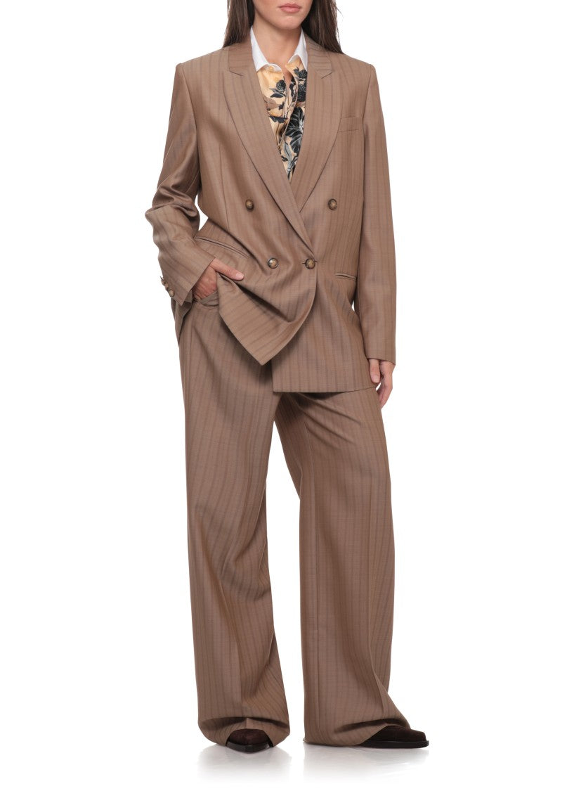 Etro Beige Double-Breasted Wool Jacket With Jacquard Stripes