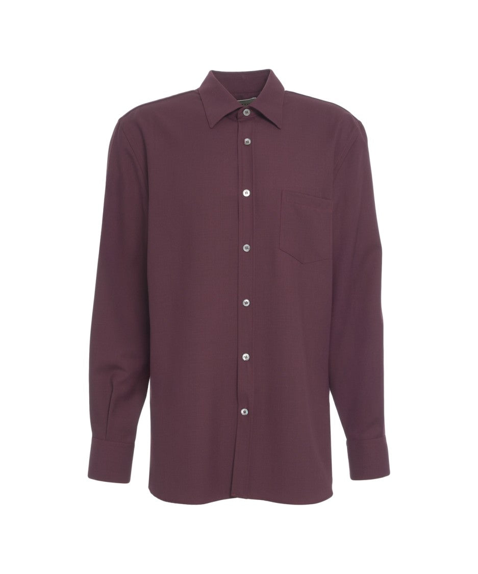 Amaranto Burgundy Virgin Wool Shirt With French Collar And Tailored Fit