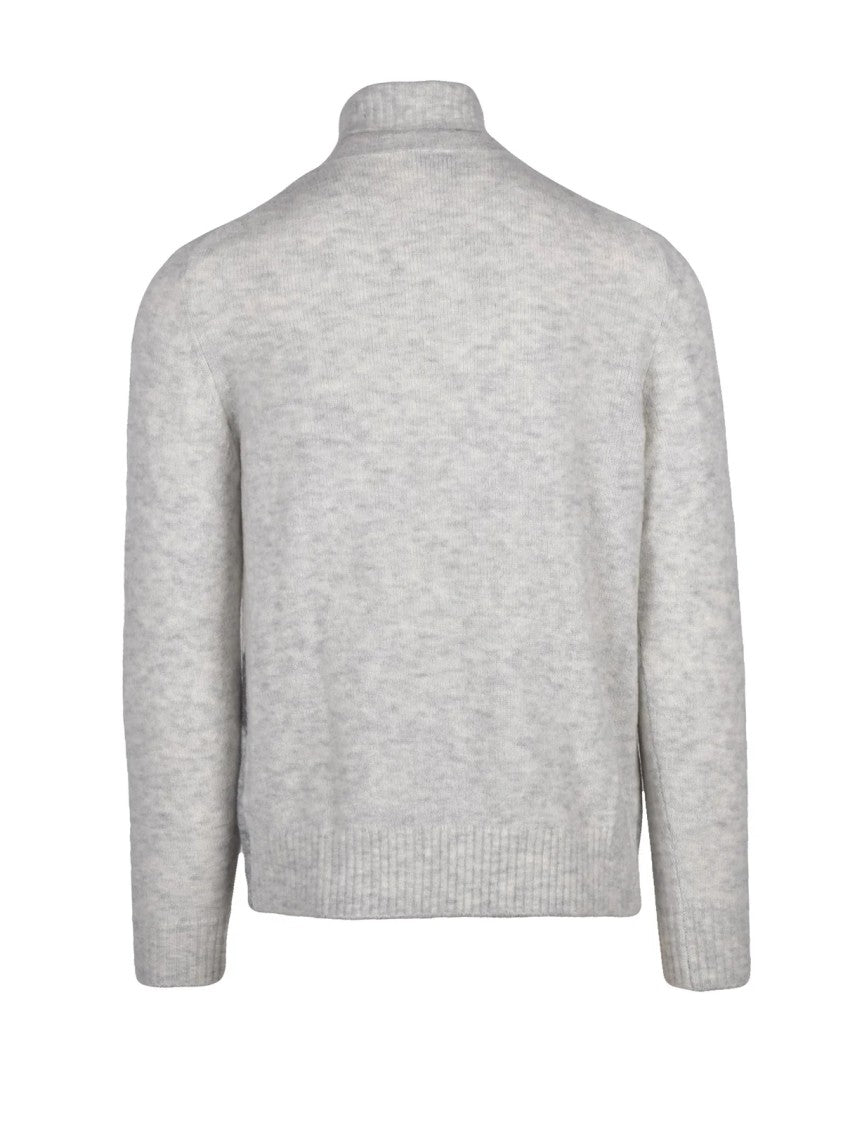 Ballantyne Grey High-Neck Argyle Wool-Blend Sweater