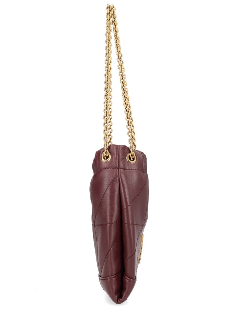 Saint Laurent Quilted Burgundy Lambskin Shoulder Bag With Gold-Tone Chain Strap