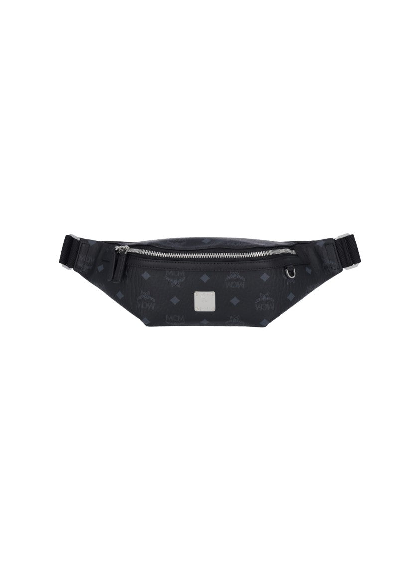 Mcm Black Fursten Small Visetos Canvas Belt Bag
