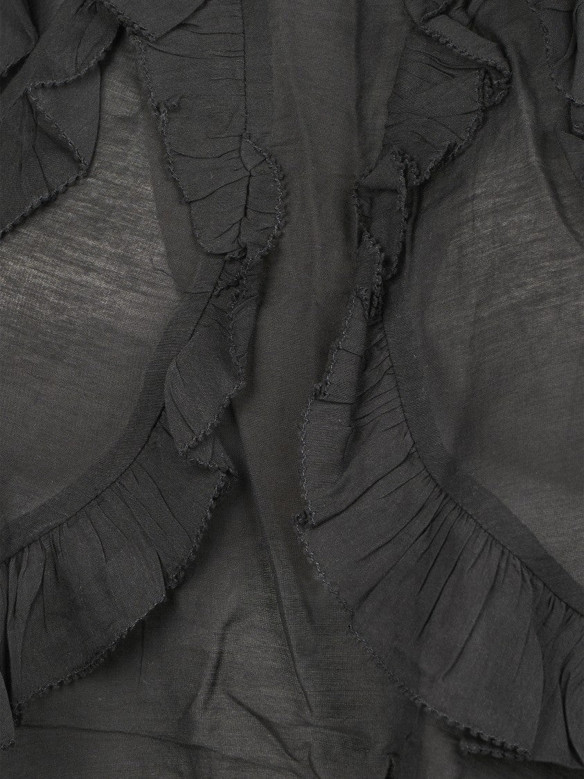 Isabel Marant Étoile Sheer Black Top With Layered Ruffles And Keyhole Closure