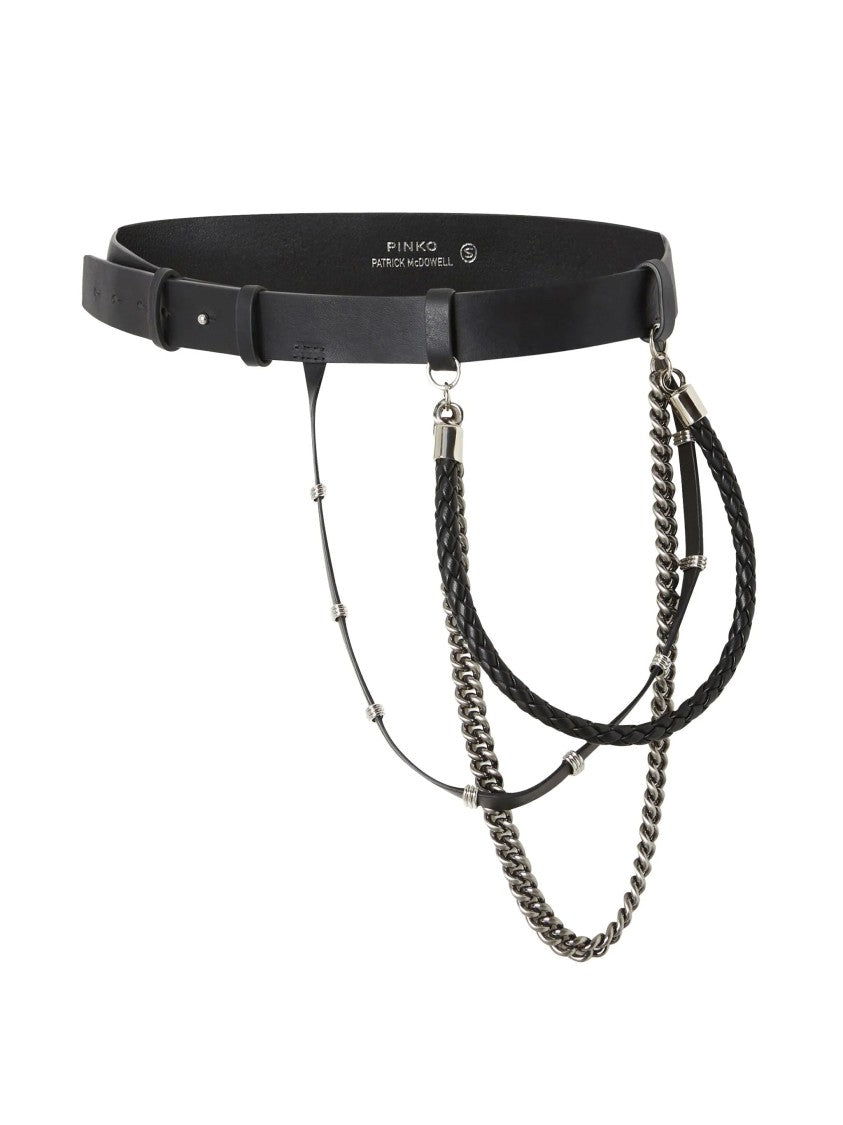 Pinko Braided Chain Detail Leather Belt