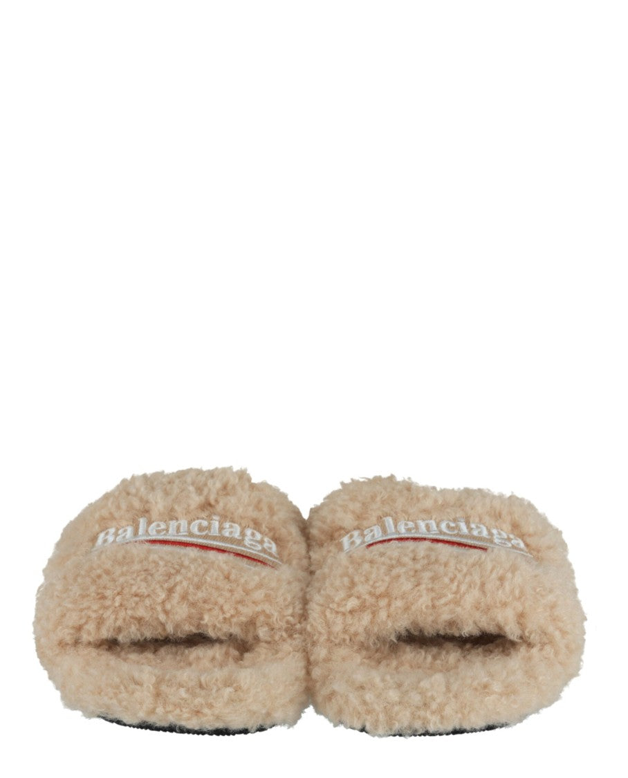 Balenciaga Political Campaign Faux-Shearling Slides
