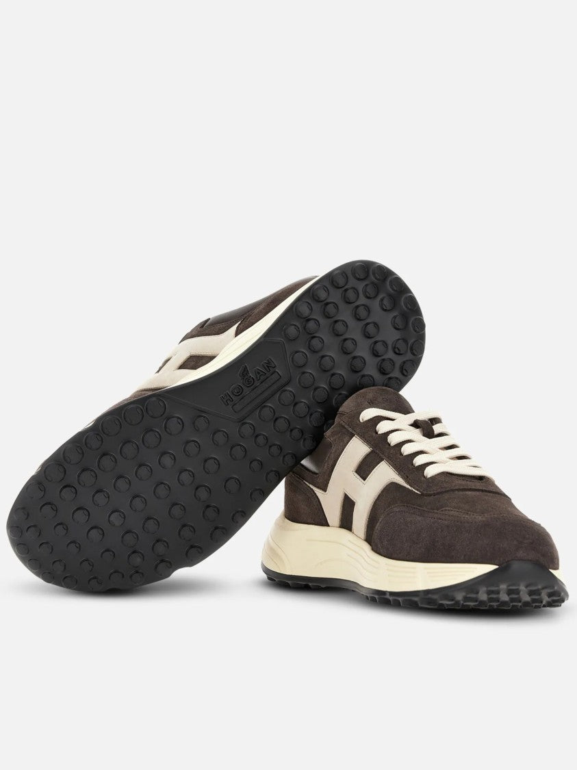 Hogan Dark Suede Sneakers With Contrasting Logo