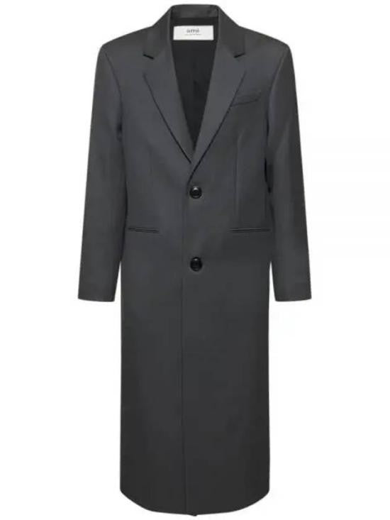 Ami Paris Long Tailored Coat With Classic Lapel And Minimalist Design