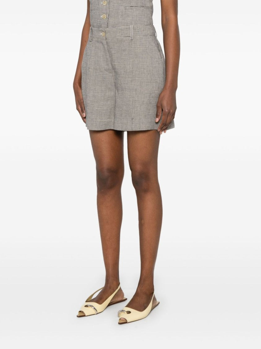 Parosh Checked Linen Bambu Shorts With Belt Loops