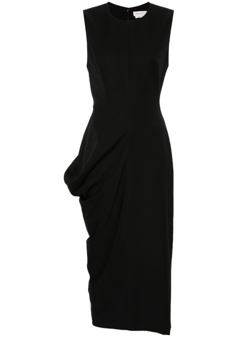 Alexander Mcqueen Fitted Black Wool Day Dress
