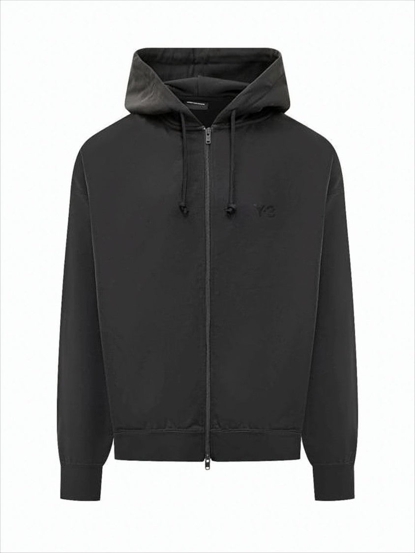 Y-3 Zip-Up Black Hoodie With Minimalist Design