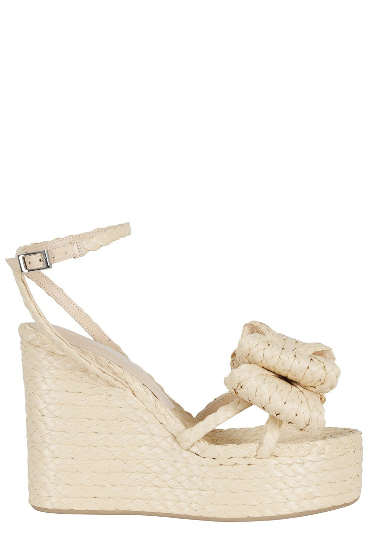 Mach & Mach Nude Le Cadeau Bow Raffia-Upper Leather Sandals