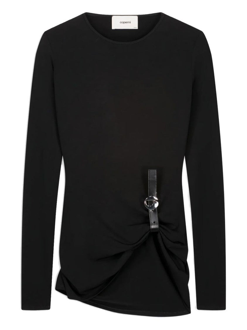 Coperni Black Gathered Buckle Detail Long-Sleeve Top