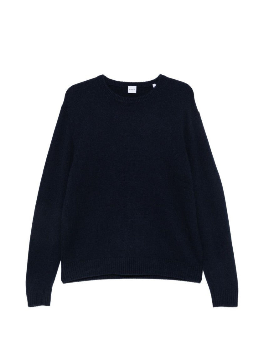 Aspesi Black Minimalist Ribbed Crewneck Sweater