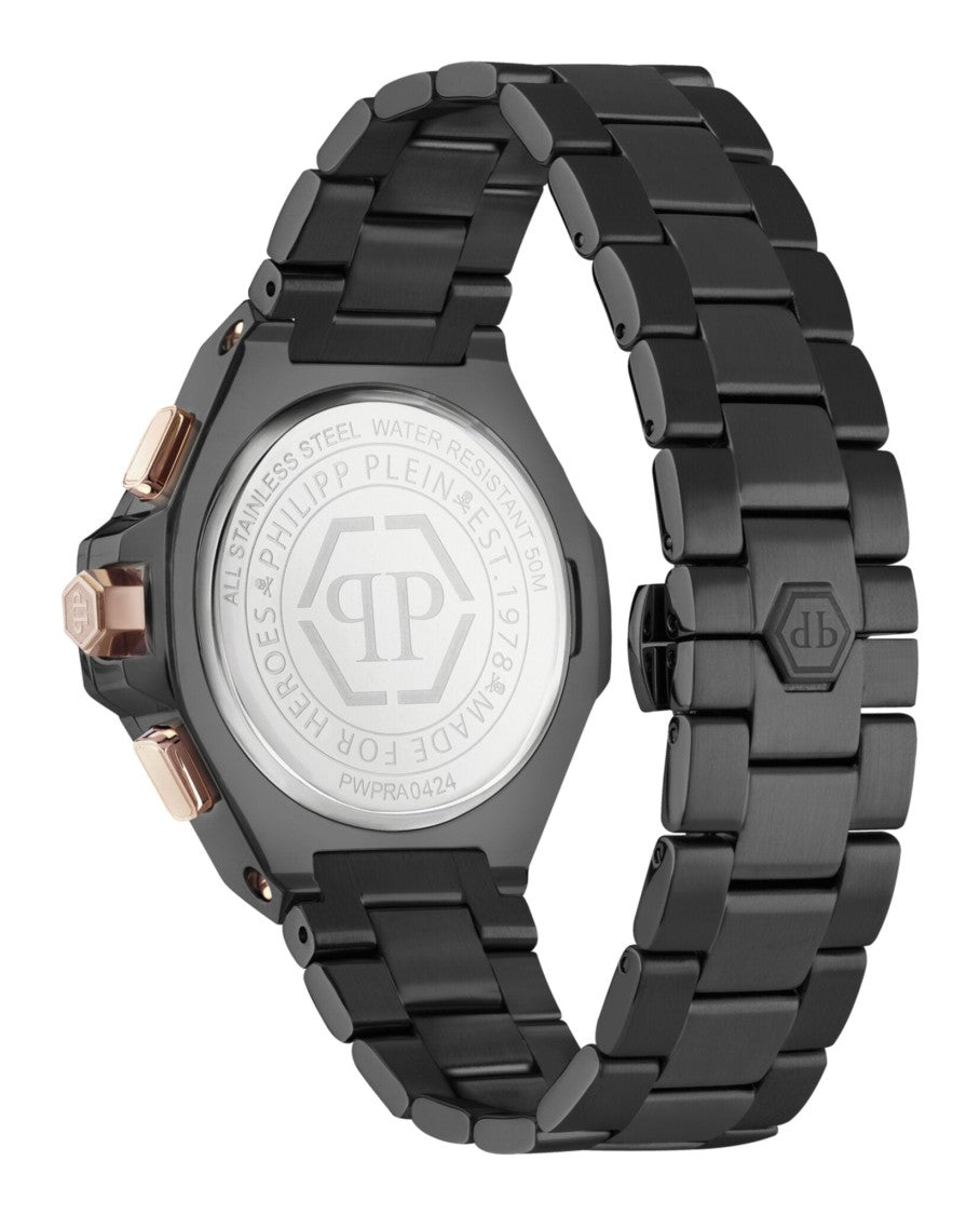 Philipp Plein Chronograph Royal Bracelet Watch With Black Guilloche Dial