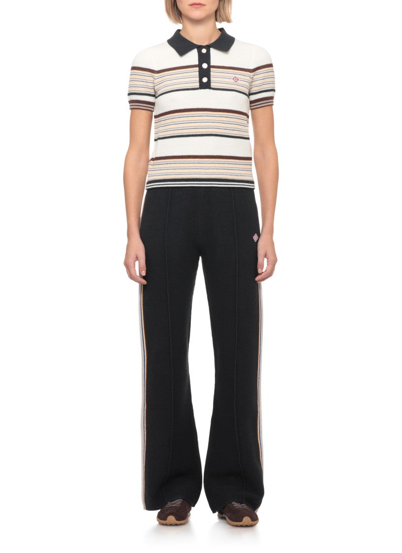 Casablanca White Cafe Stripe Printed Polo Shirt
