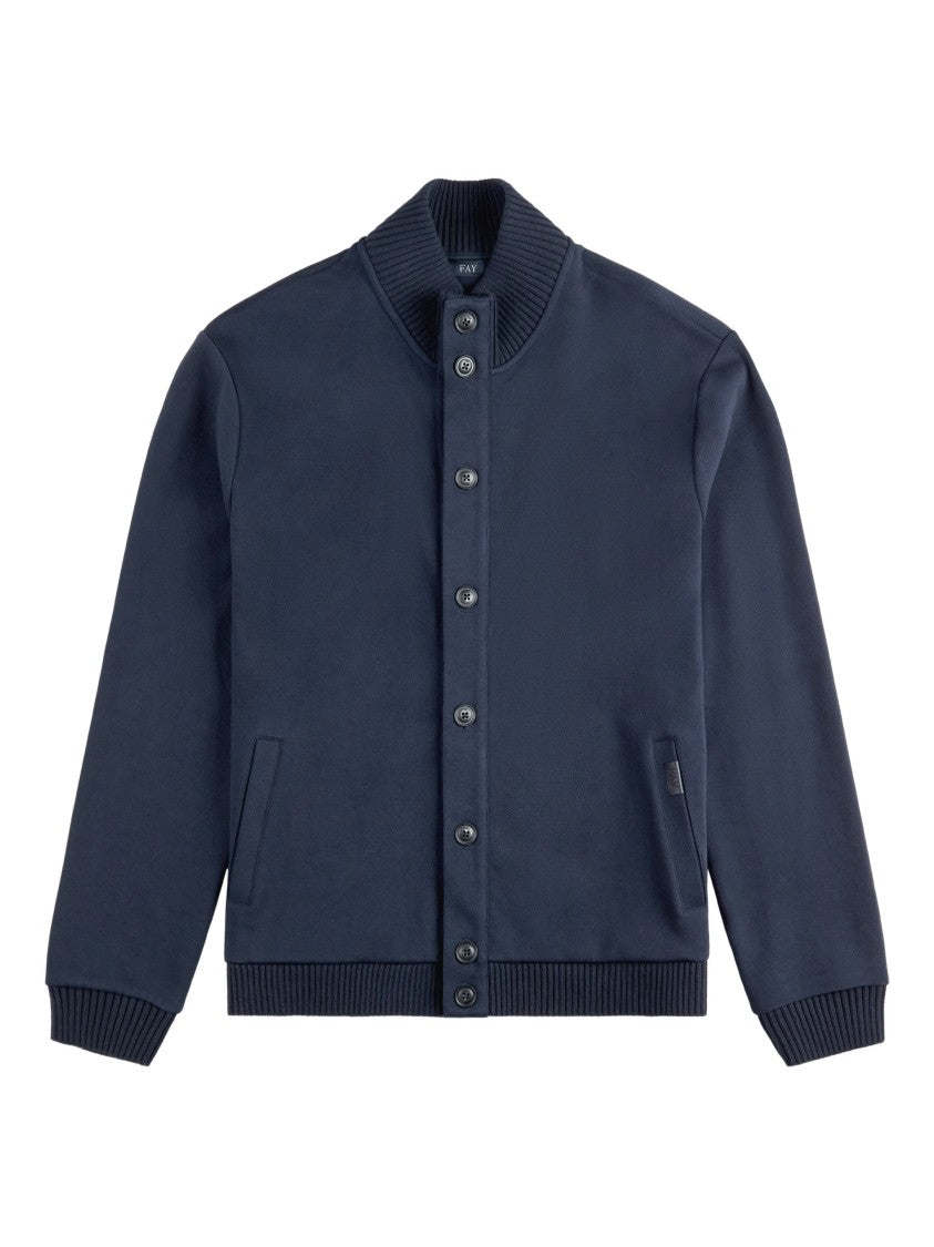Fay Navy Blue Bomber Ribbed Detail Jacket