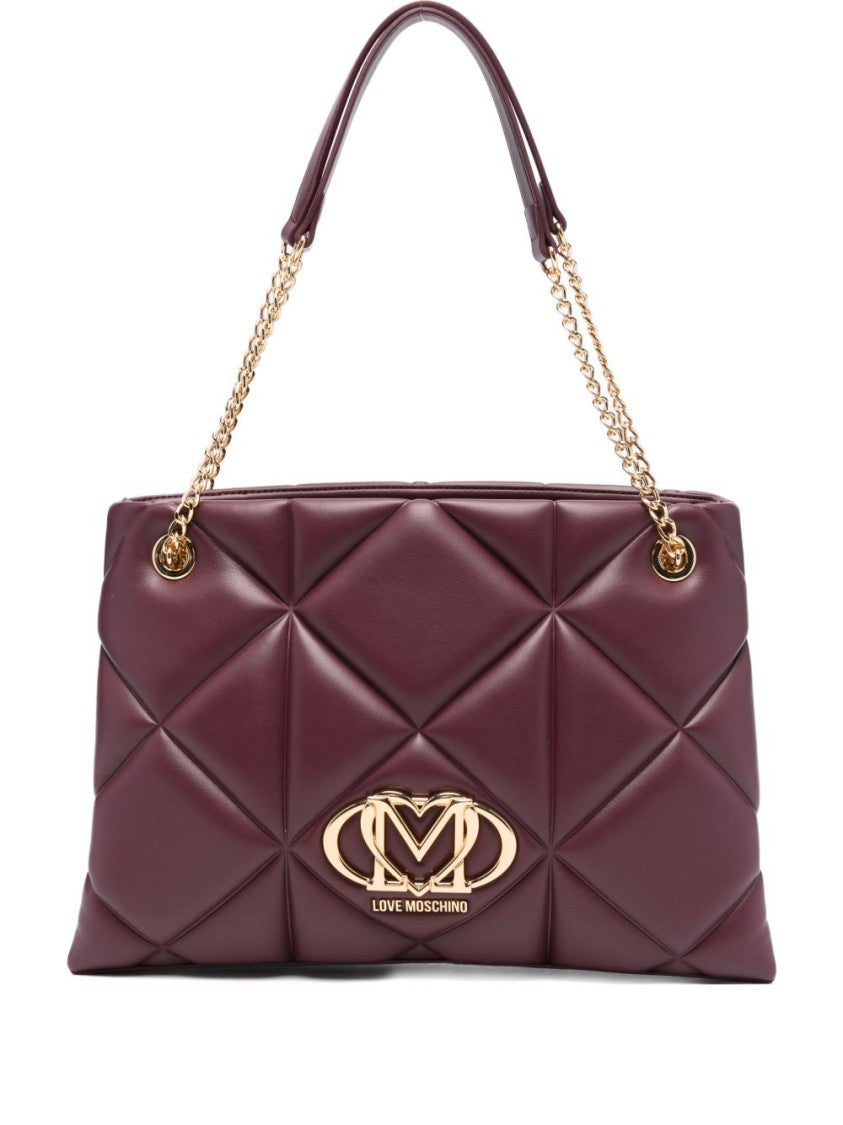 Love Moschino Quilted Bordeaux Shoulder Bag With Gold Plaque