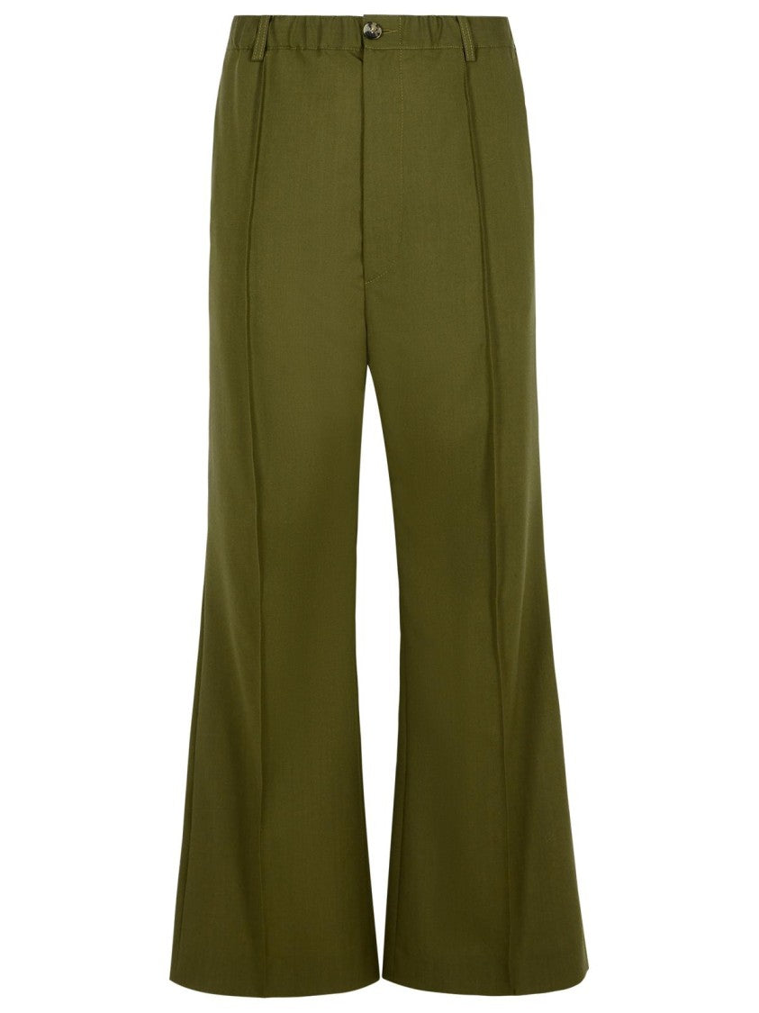 Marni Green Virgin Wool Pants With Stitched Pleats
