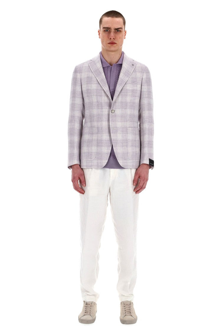 Tagliatore Montecarlo Line Linen-Wool Checked Jacket