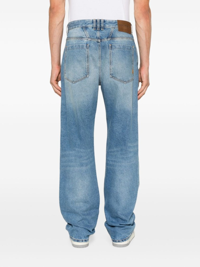 Balmain Wide-Leg Denim Jeans With Logo-Embroidered Detail