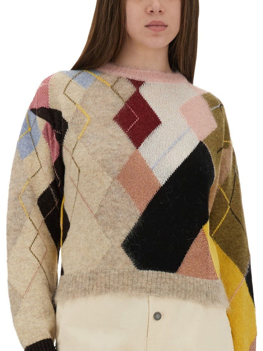 Moschino Diamond Pattern Knit Sweater With Earthy Tones