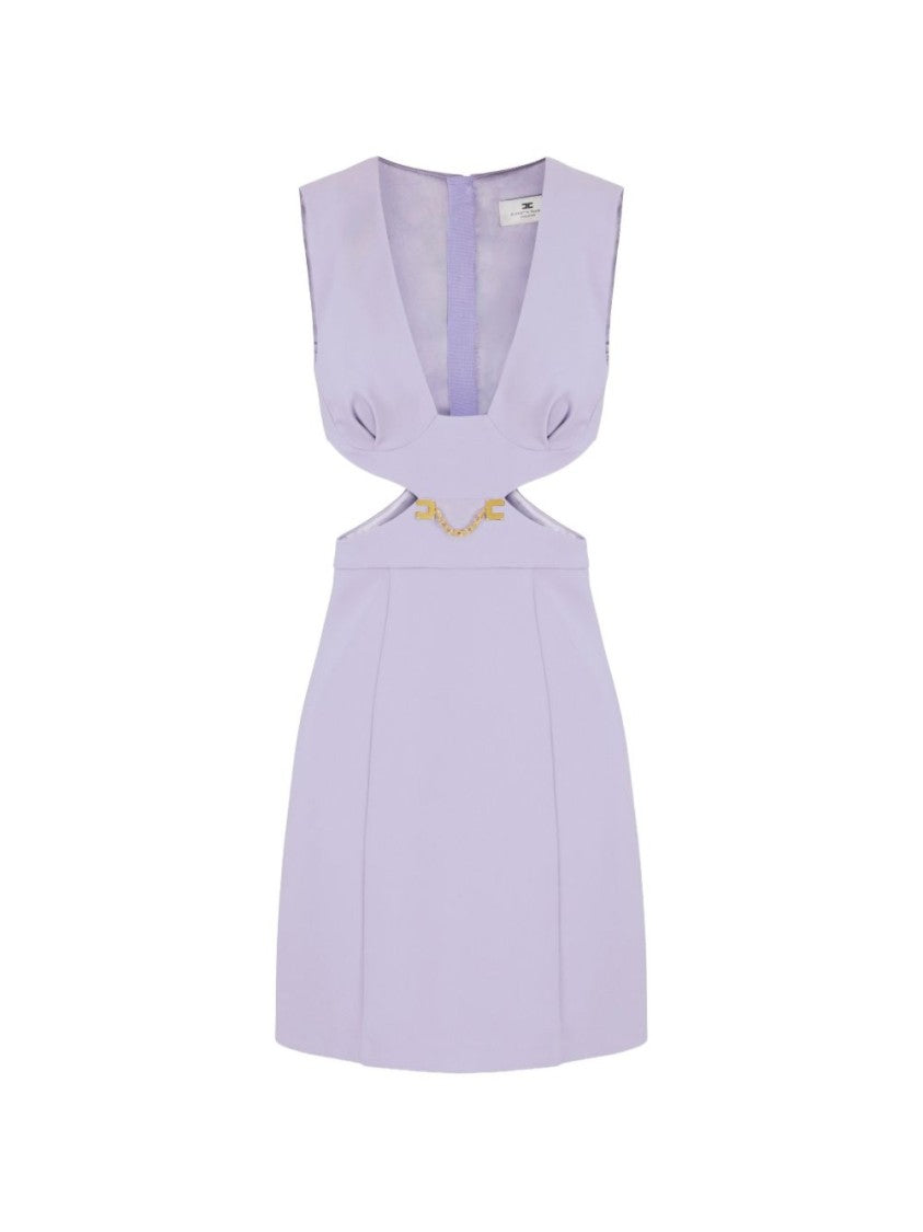 Elisabetta Franchi Lilac Jeweled Logo Cut-Out Stretch Crepe Mini Dress