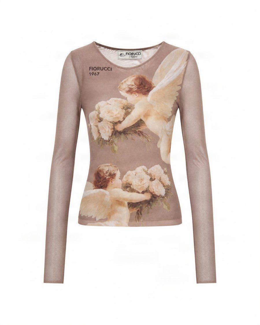Fiorucci Sand Cherubic Print Fitted Top