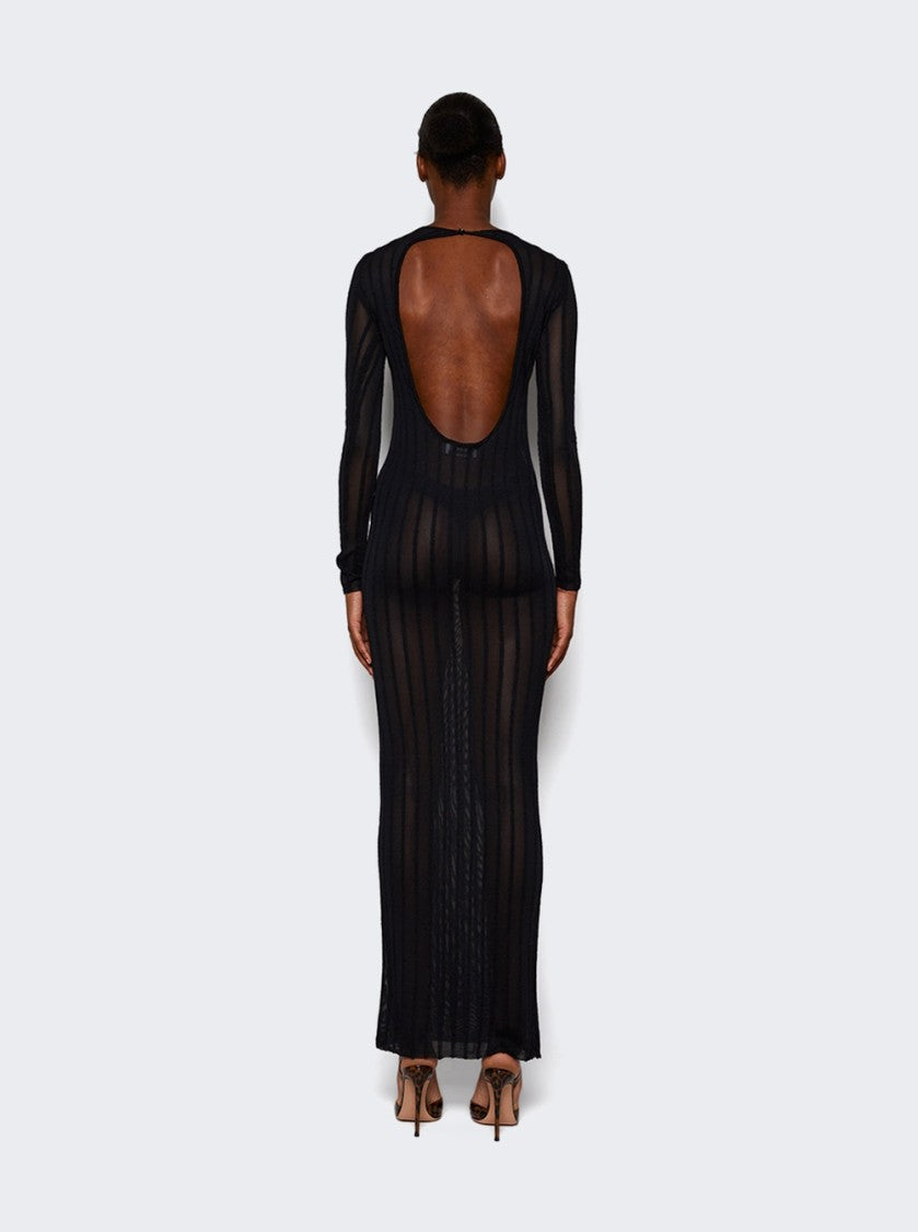 The Attico Long Sheer Knitted Rib Dress Black