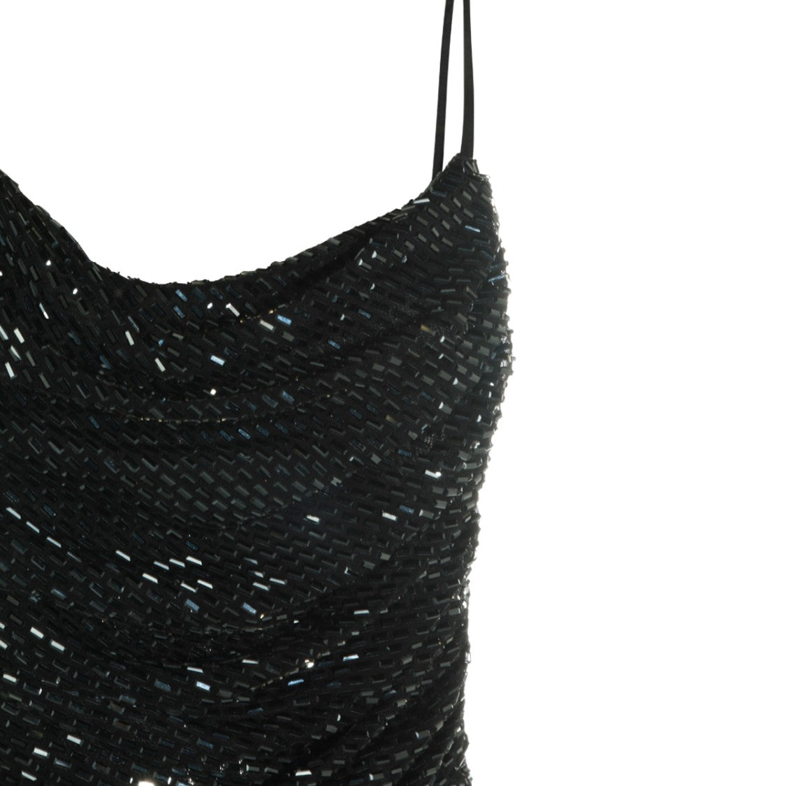 Self-Portrait Long Black Dress With Asymmetrical Neckline And Rhinestone Accents