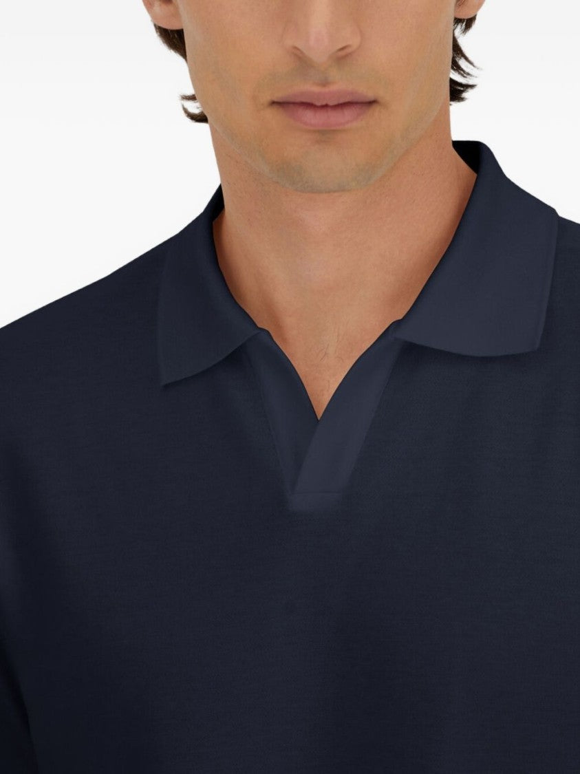 Herno Blue Cotton V-Neck Polo Shirt