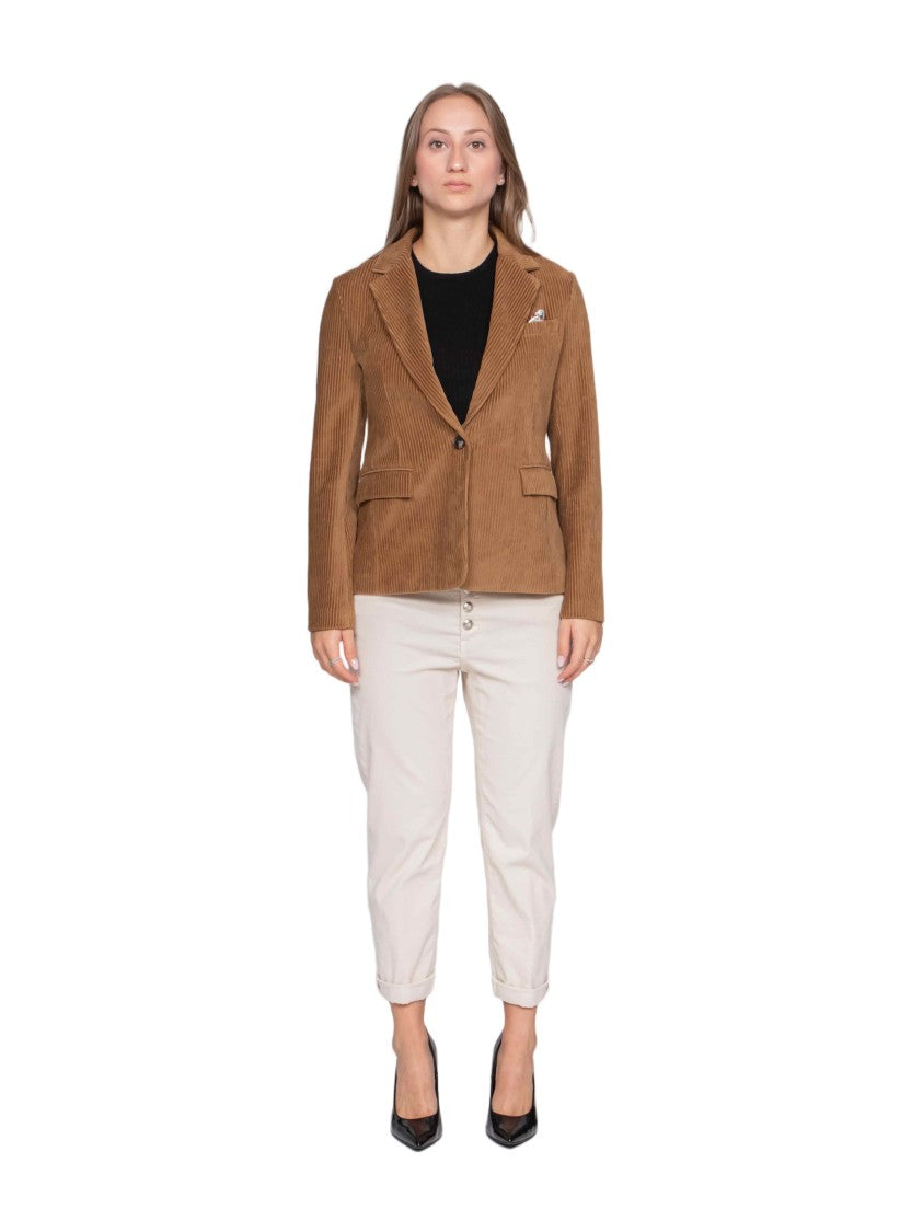 Circolo 1901 Tailored Brown Corduroy Jacket With Classic Single-Button Closure