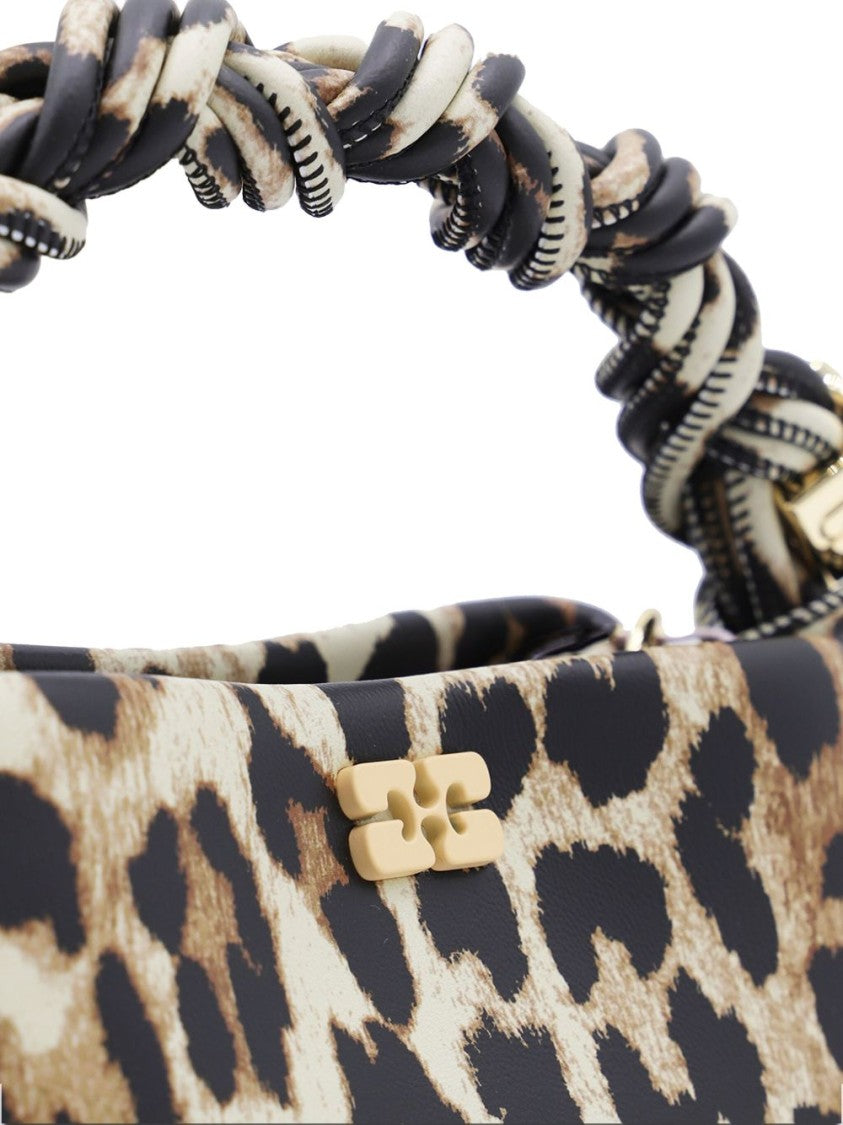 Ganni Leopard Print Shoulder Bag With Twisted Handle