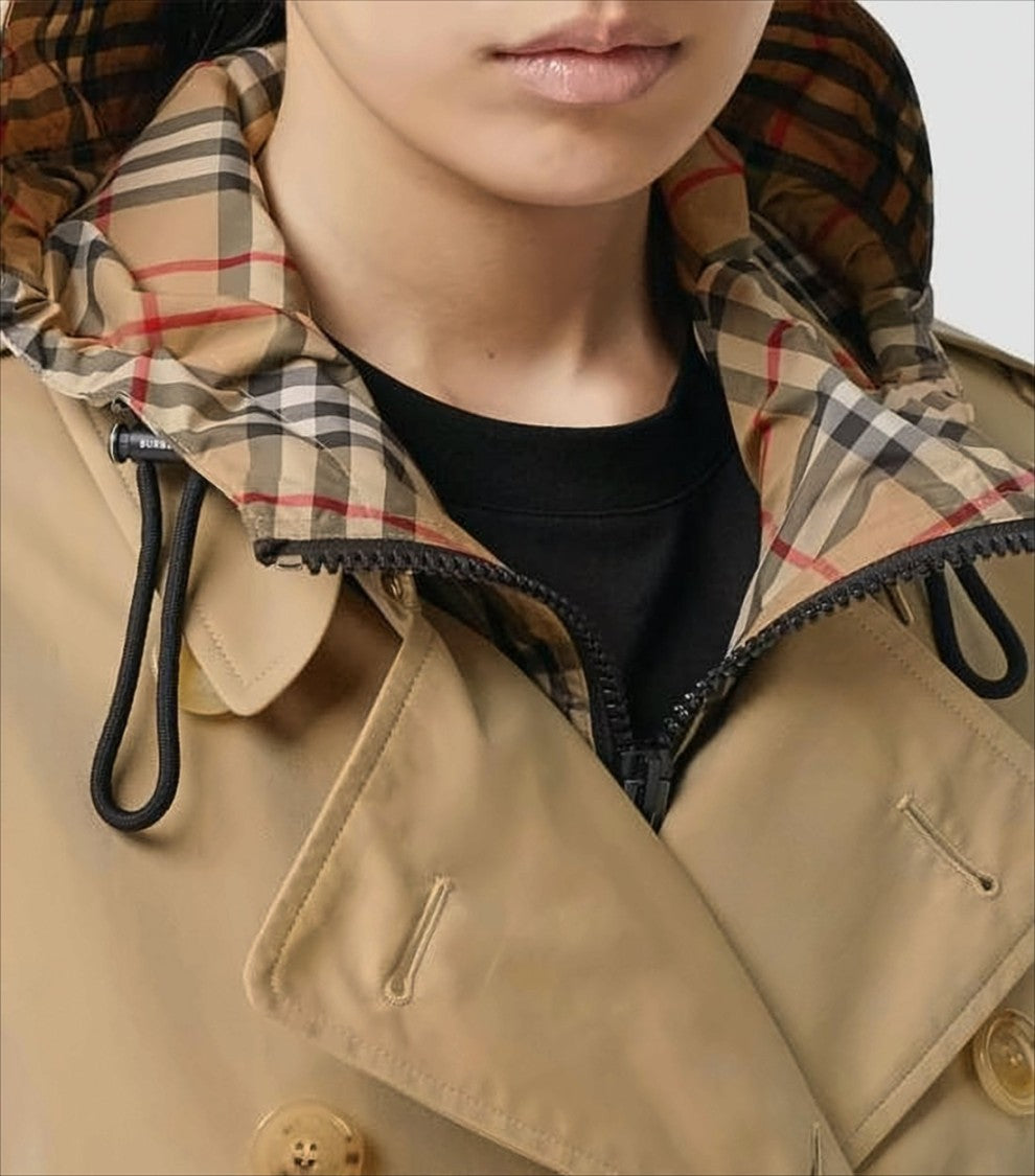 Burberry Double-Breasted Trench Coat With Distinctive Check Hood