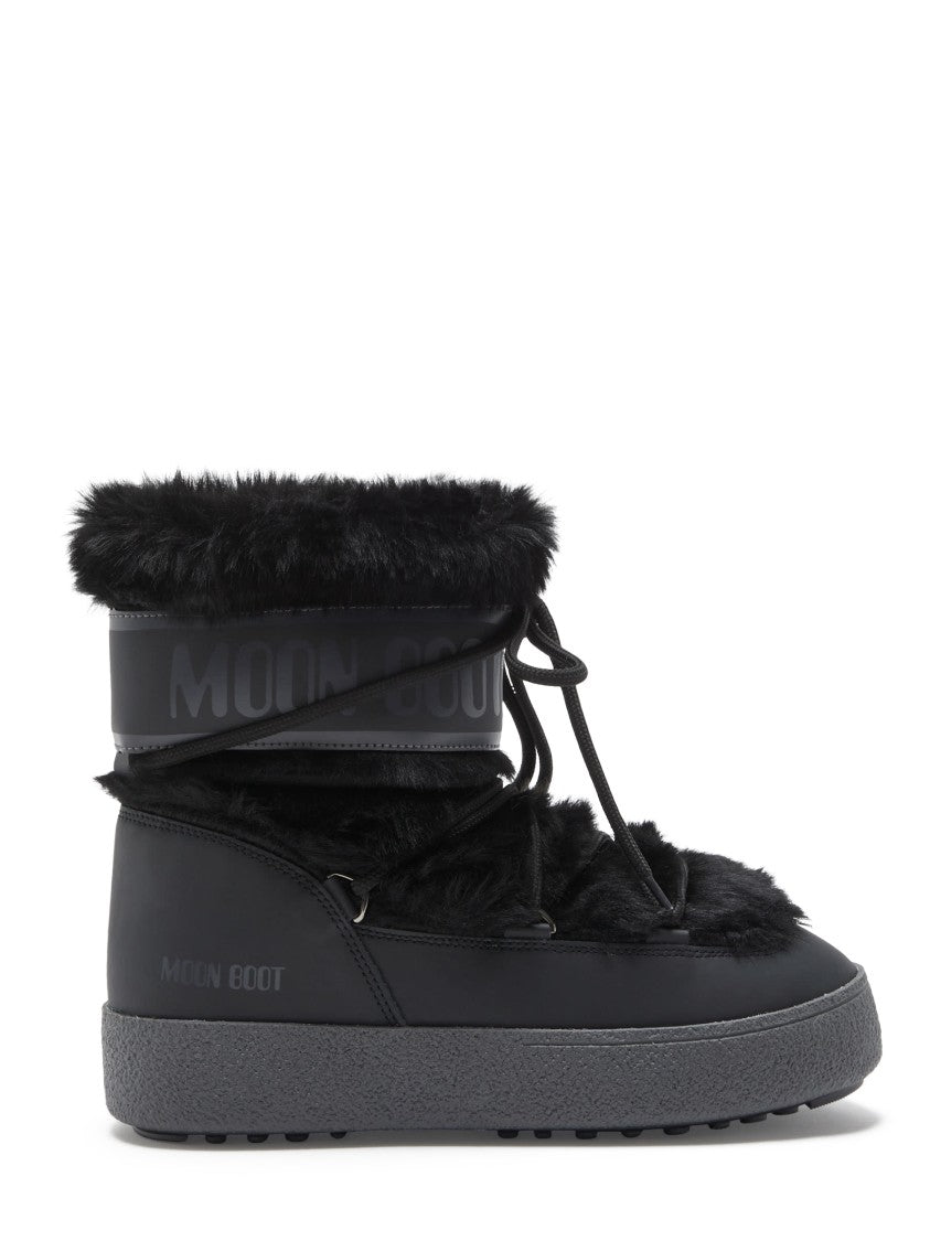 Moon Boot Mid-Height Black Faux Fur Boots With Textured Rubber Sole
