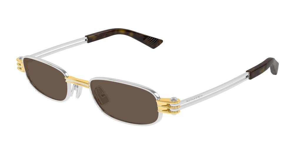 Bottega Veneta Silver Gold Accents Sleek Metal Sunglasses