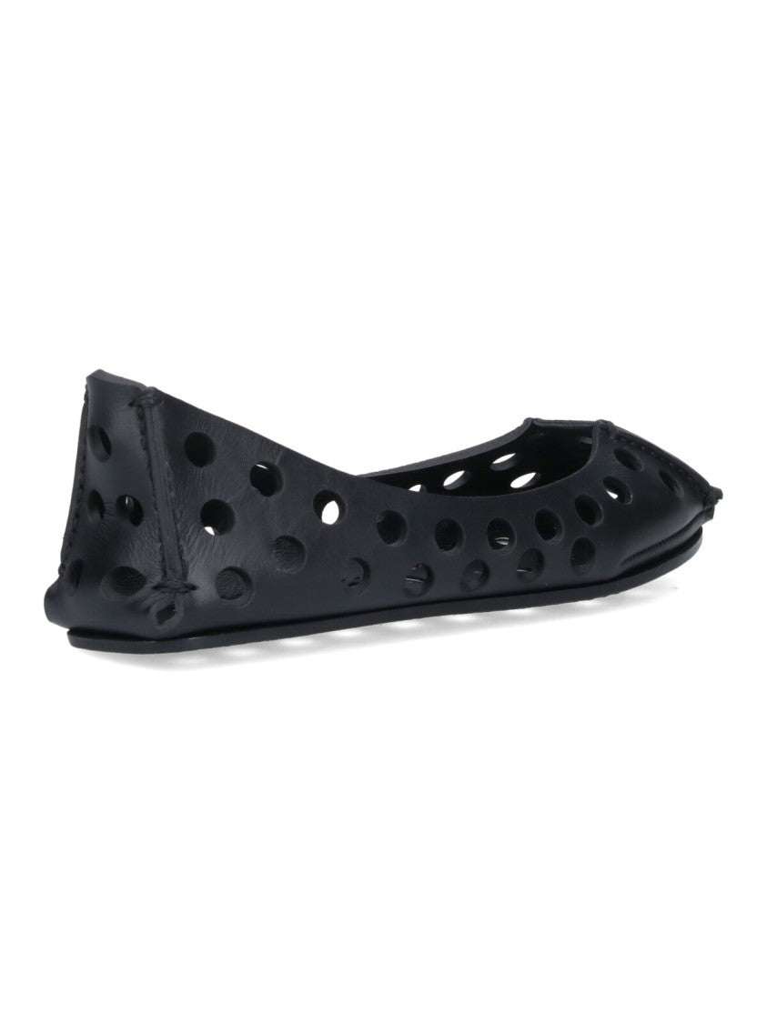 Alaïa Perforated Leather Ballerina Flats With Square Front Detail