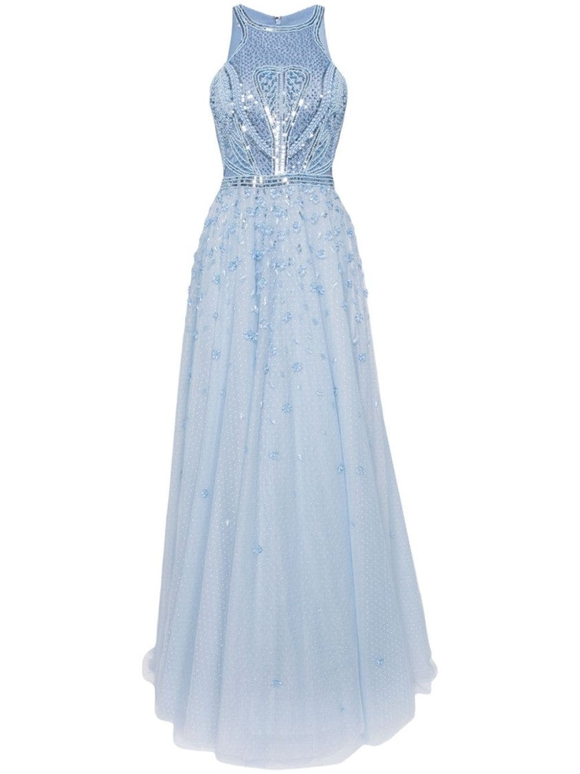 Saiid Kobeisy Tulle Beaded Dress With Halter Neckline