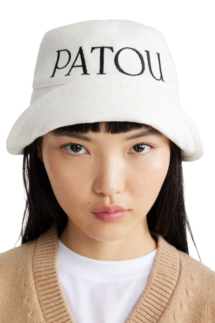 Patou White Cotton Bucket Hat With Maxi Logo