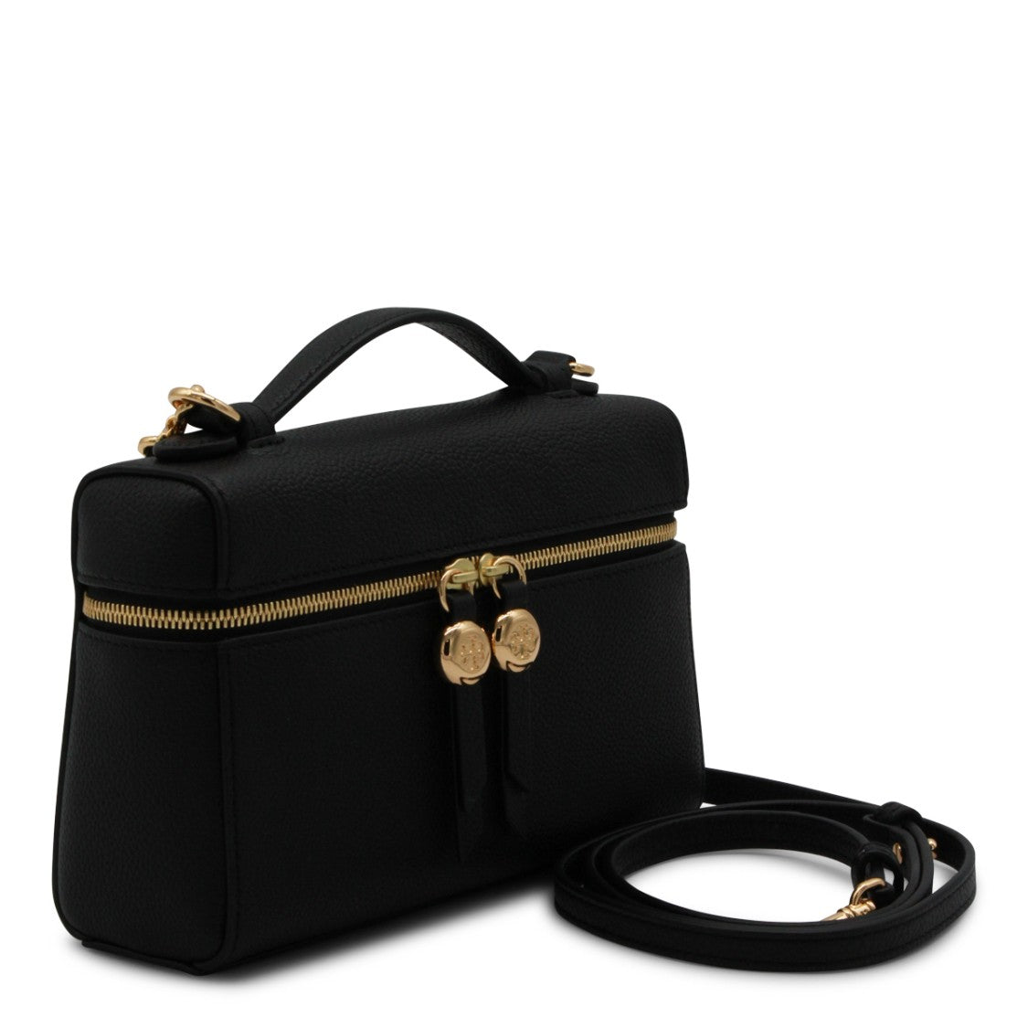 Tory Burch Structured Black Leather Romy Slim Top Handle Bag