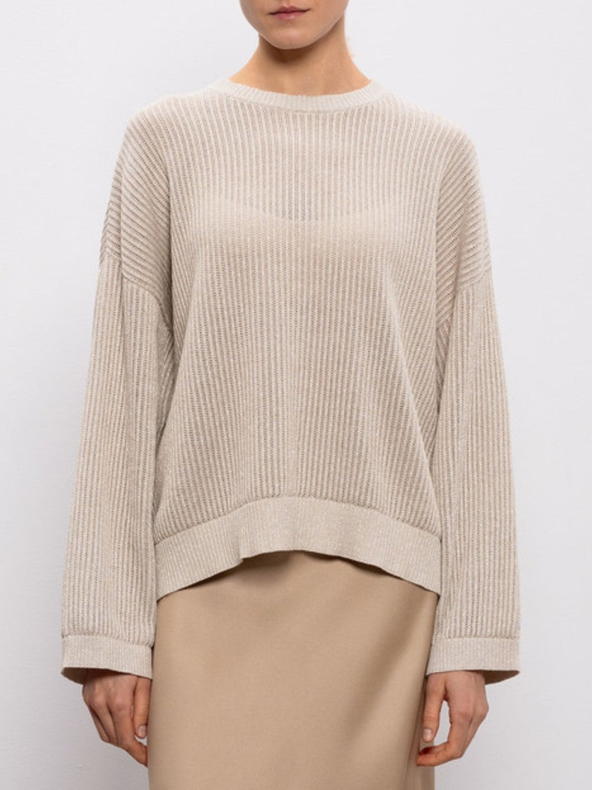 Brunello Cucinelli Beige Ribbed Finishes Cotton Sweater