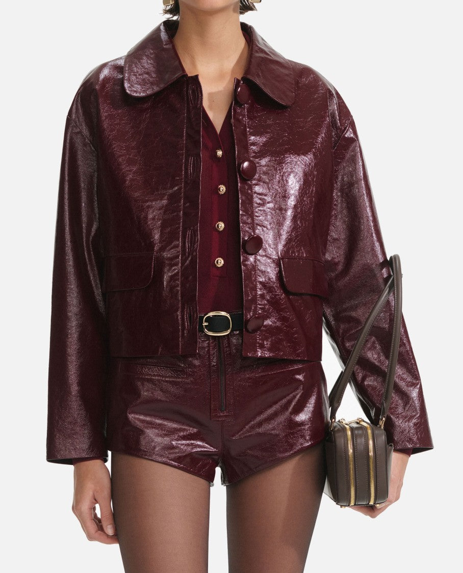 Self-Portrait Burgundy Leather Jacket