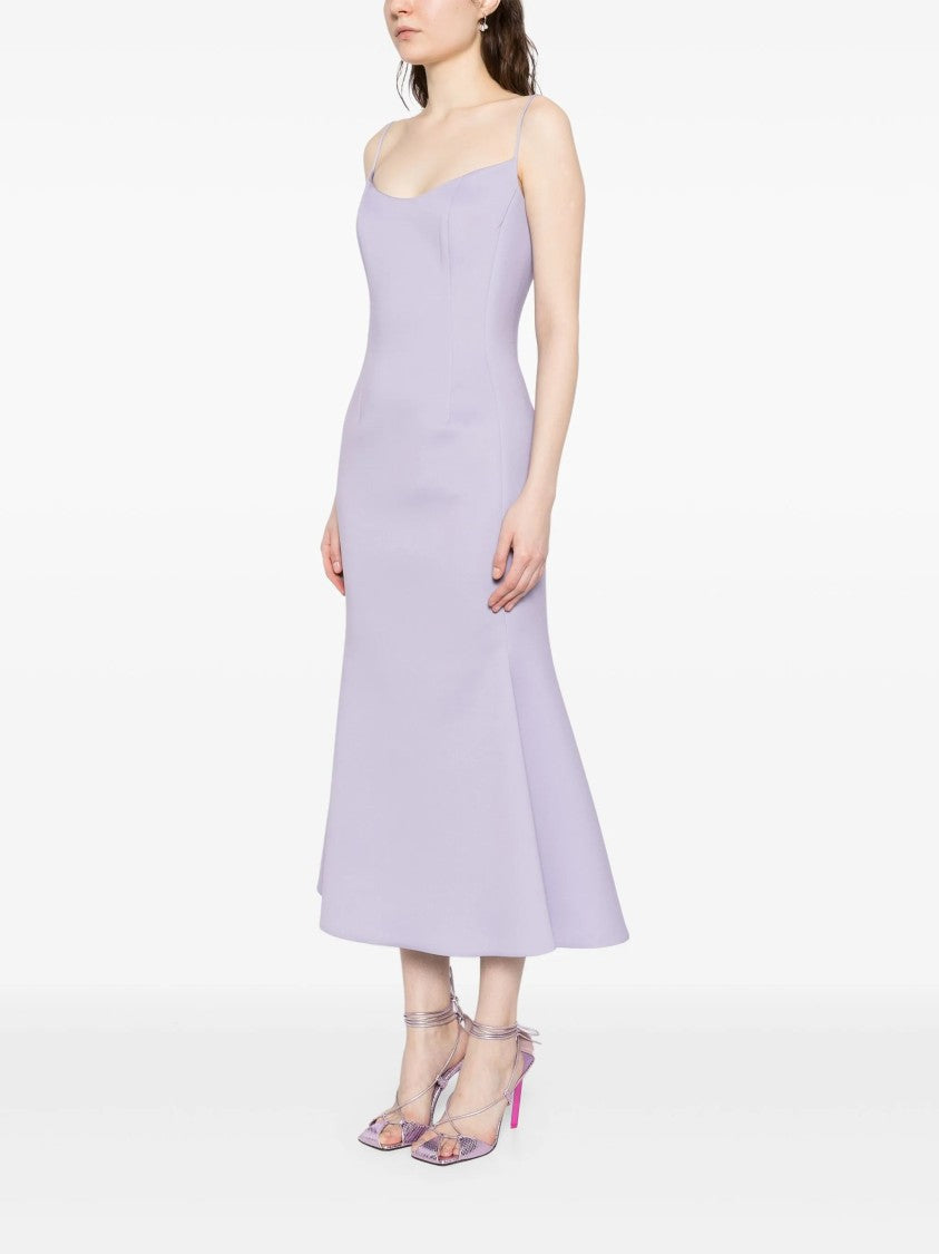 Saiid Kobeisy Mermaid Silhouette Lavender Midi Dress With Spaghetti Straps