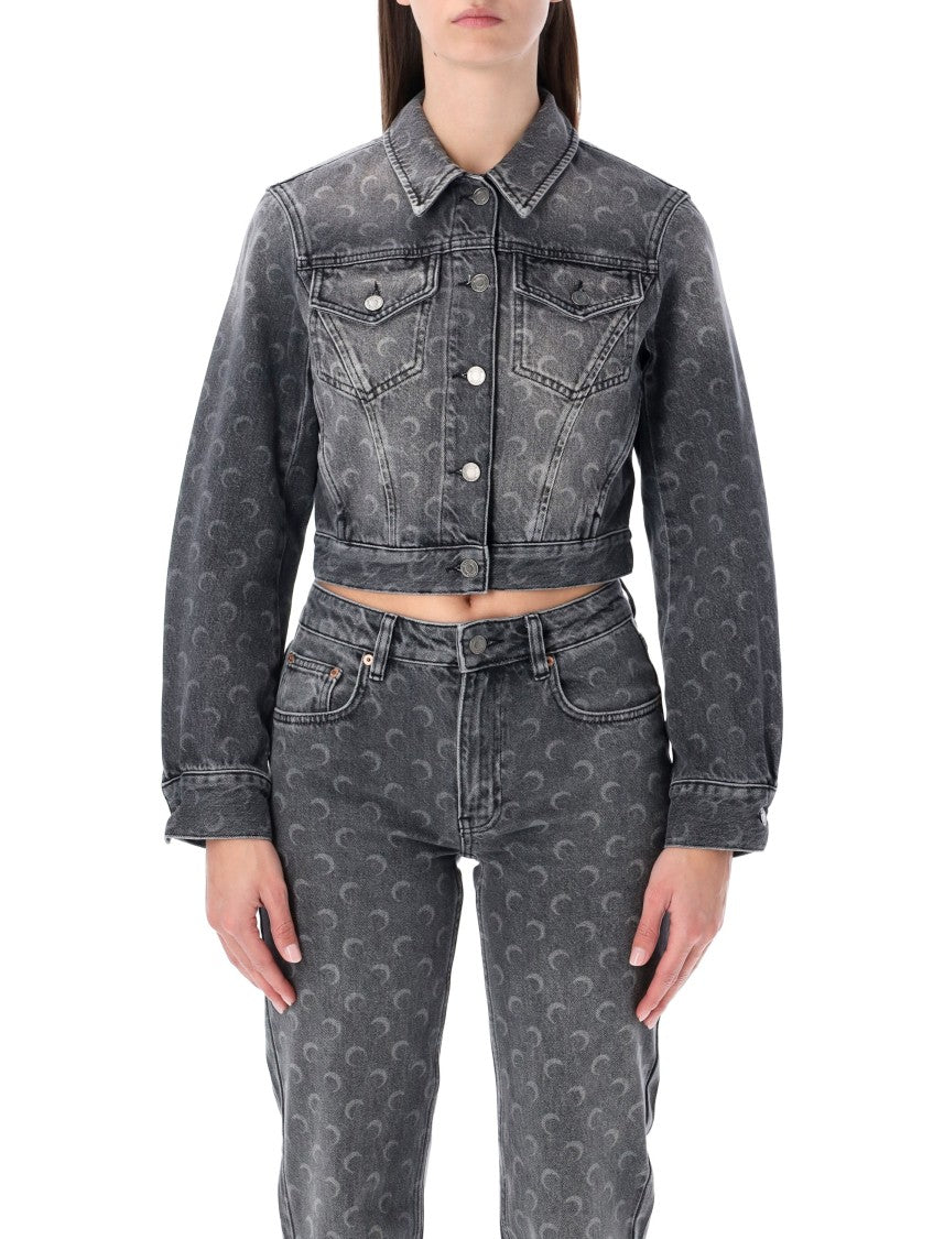 Marine Serre Moon Laser Grey Wash Cropped Denim Jacket