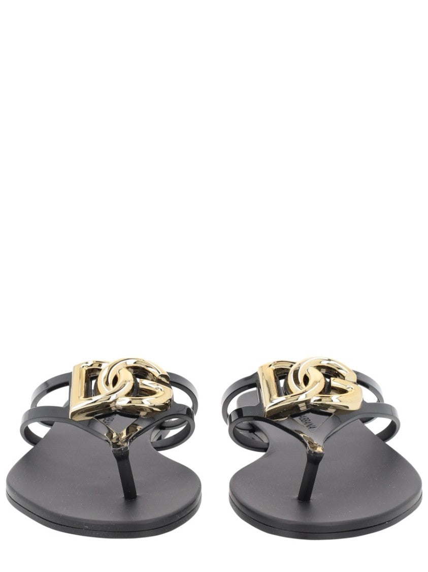 Dolce & Gabbana Gold Thong Thin Straps Tpu Sandals