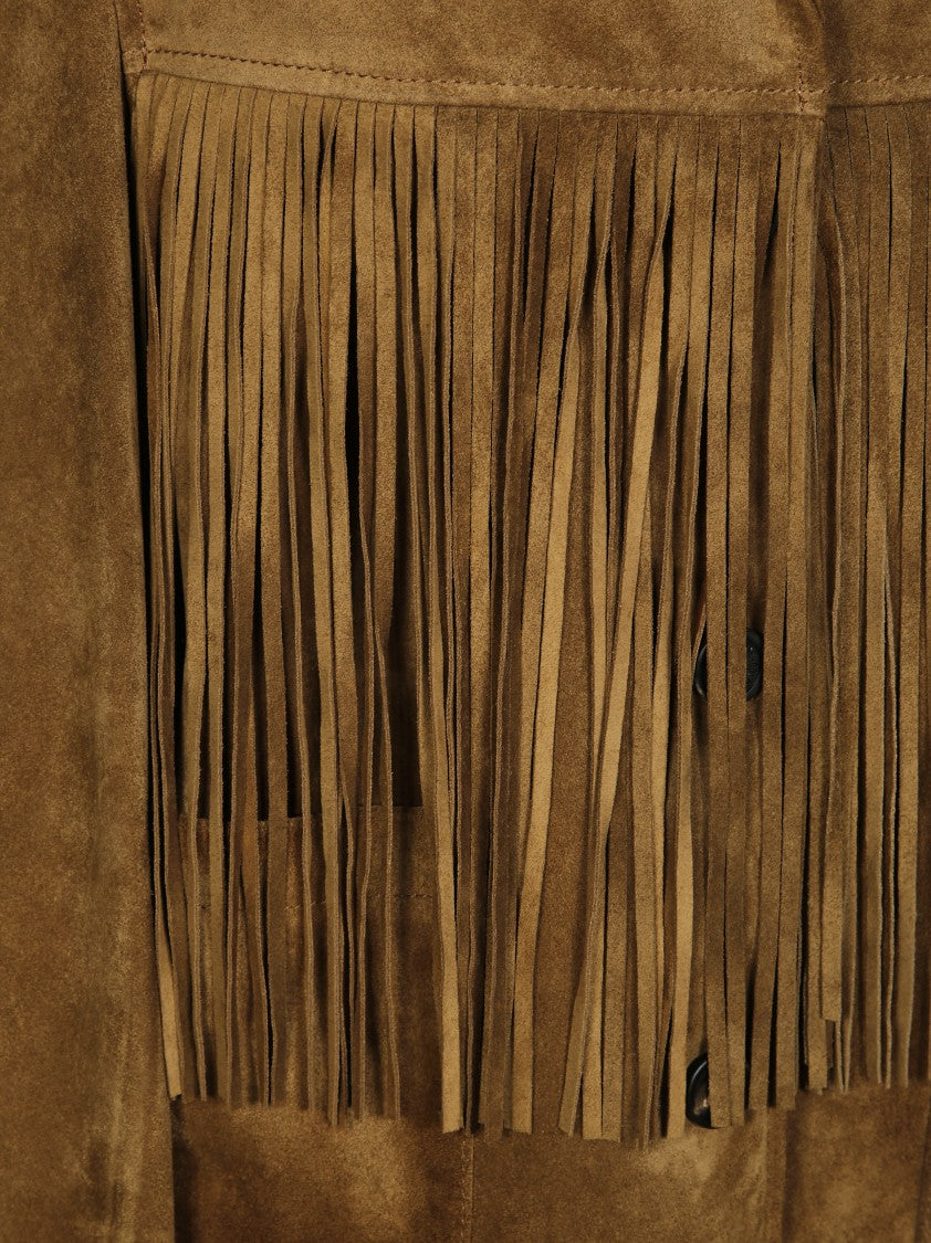 Golden Goose Fringe-Detail Suede Jacket With Classic Collar