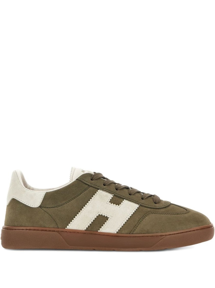 Hogan Moss Green Leather Sneakers With Appliqué Logo And Memory Foam Insole