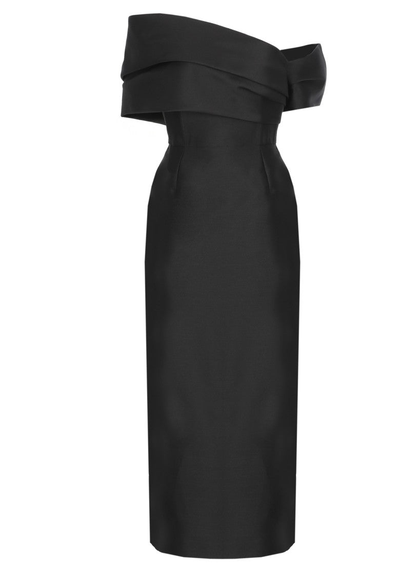 Solace London Structured Off-Shoulder Midaxi Dress With Rear Vent And Side Zip